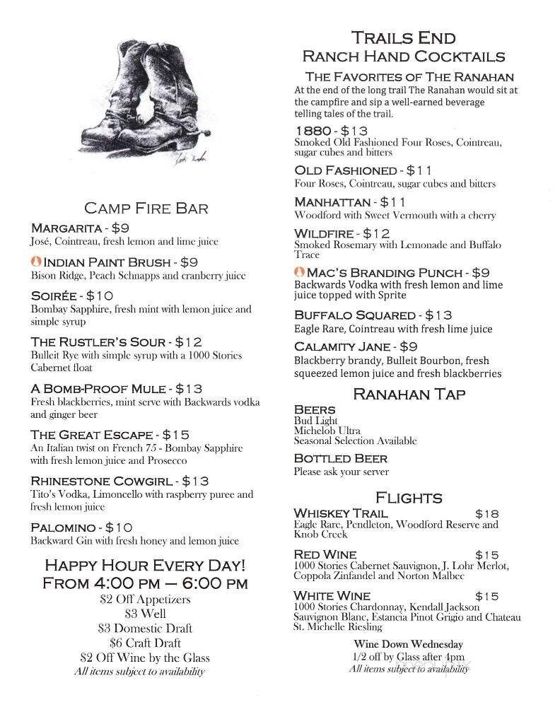 Ranahan Steakhouse - Douglas, WY menu_pic