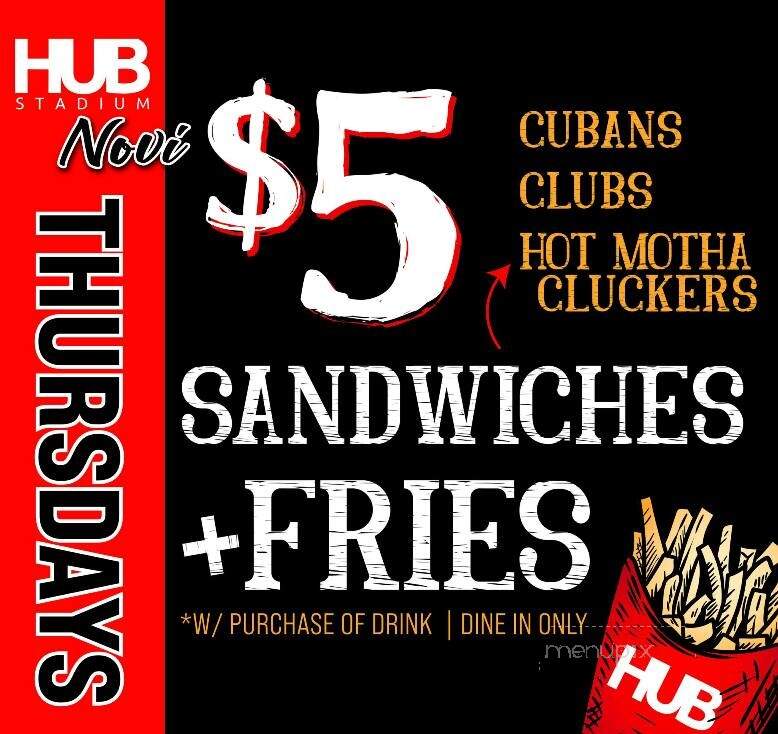 The HUB Stadium Novi - Novi, MI menu_pic