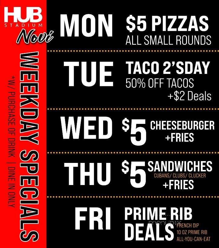 The HUB Stadium Novi - Novi, MI menu_pic