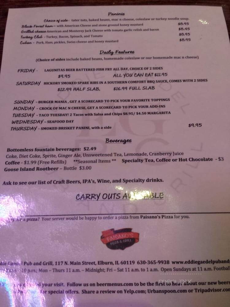 Eddie Gaedel Pub and Grill - Elburn, IL menu_pic