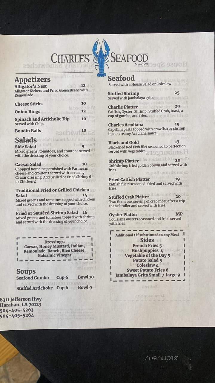 Charles Seafood - Harahan, LA menu_pic
