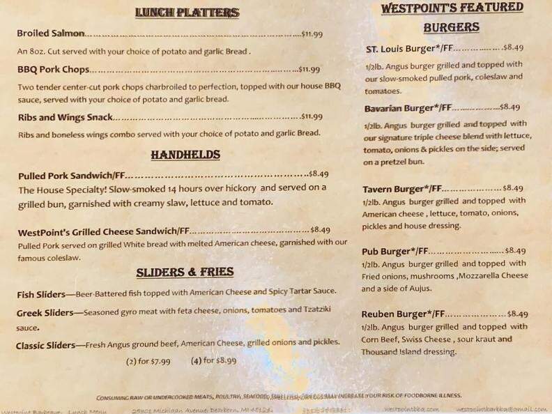 Westpoint Barbeque - Dearborn, MI menu_pic