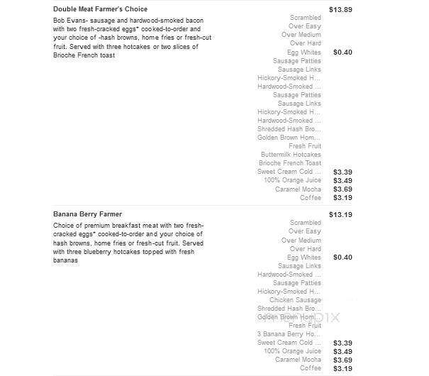 Bob Evans Restaurant - Flint, MI menu_pic