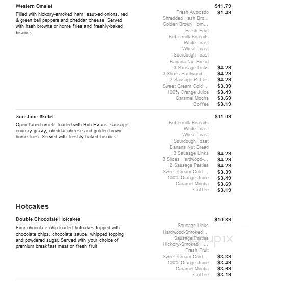 Bob Evans Restaurant - Flint, MI menu_pic