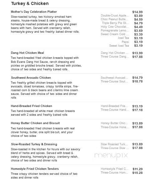 Bob Evans Restaurant - Flint, MI menu_pic