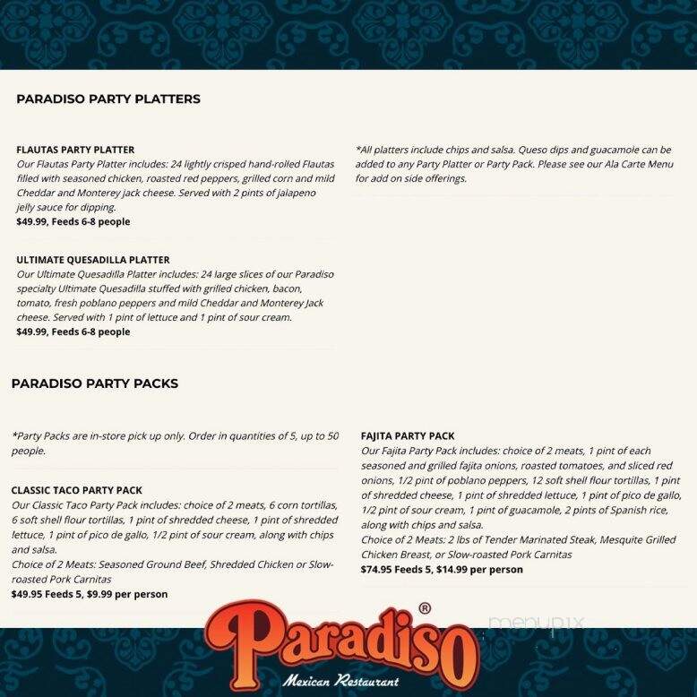 Paradiso Mexican Restaurant - Minot, ND menu_pic