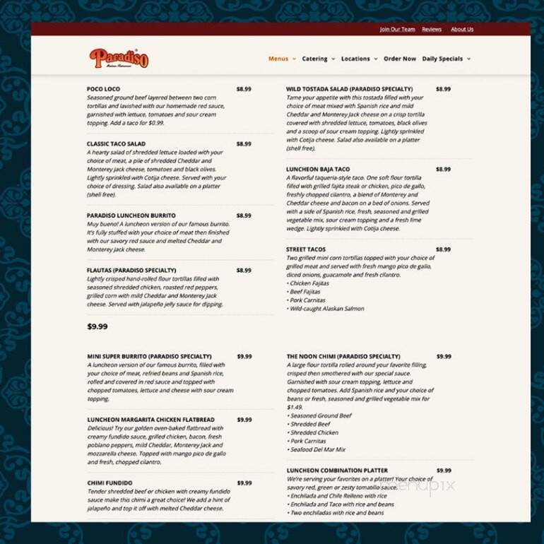 Paradiso Mexican Restaurant - Grand Forks, ND menu_pic