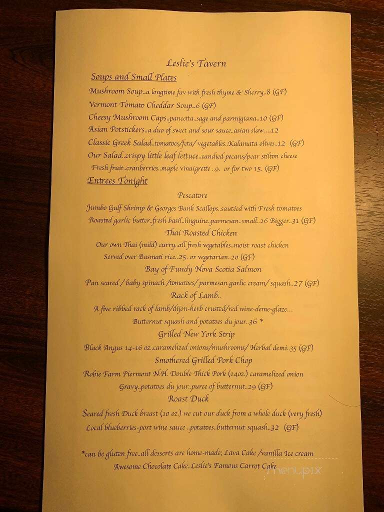 Leslie's Tavern At Rockingham - Bellows Falls, VT menu_pic