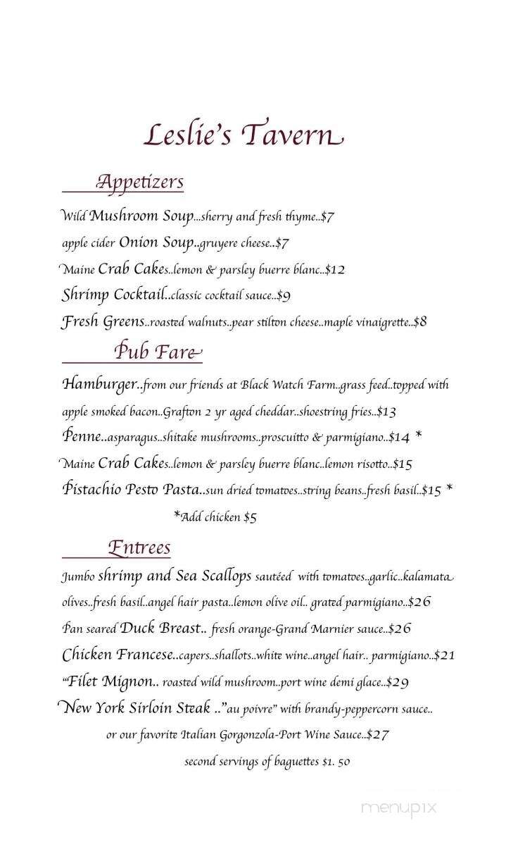 Leslie's Tavern At Rockingham - Bellows Falls, VT menu_pic