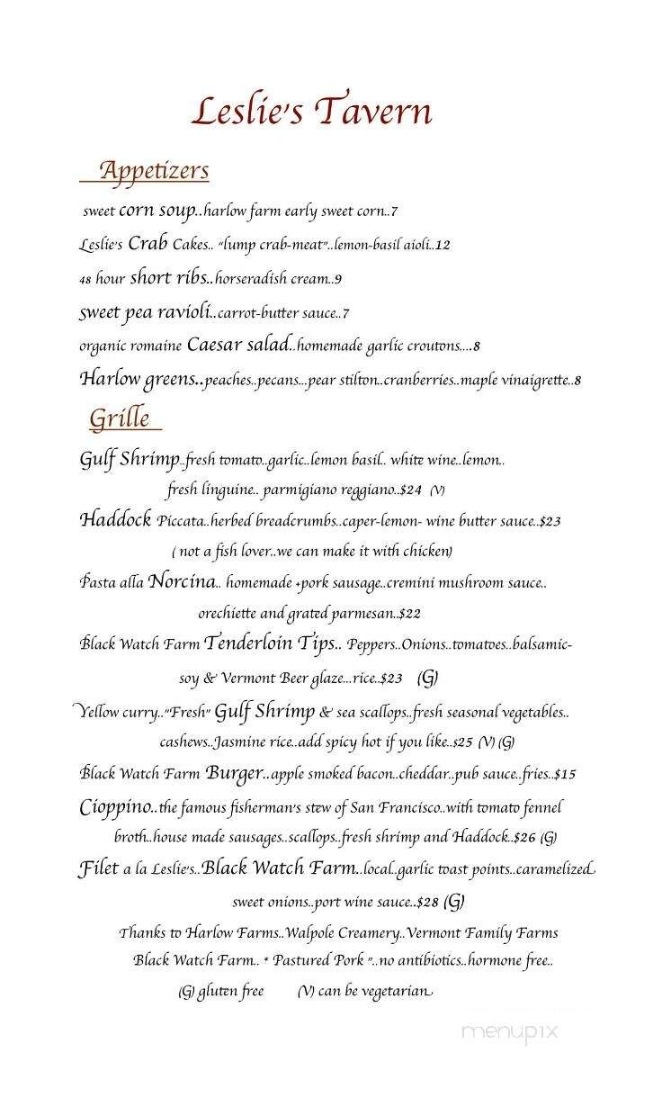 Leslie's Tavern At Rockingham - Bellows Falls, VT menu_pic