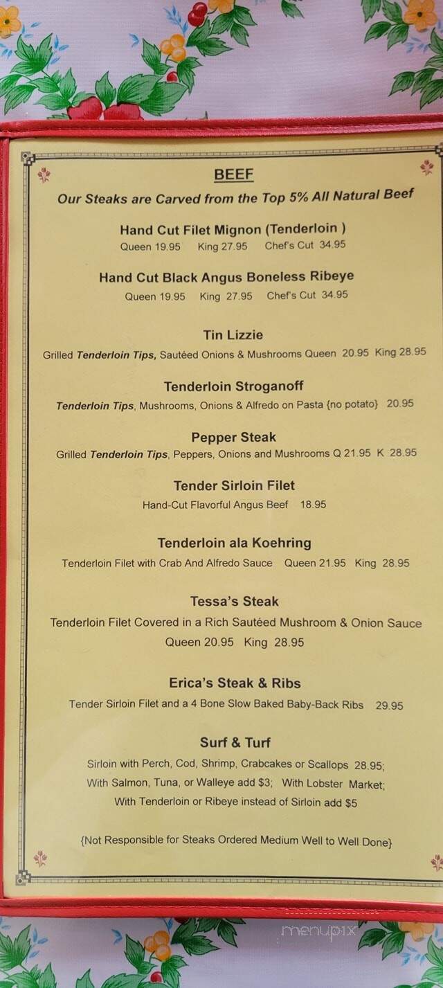 Koehring's - Kiel, WI menu_pic