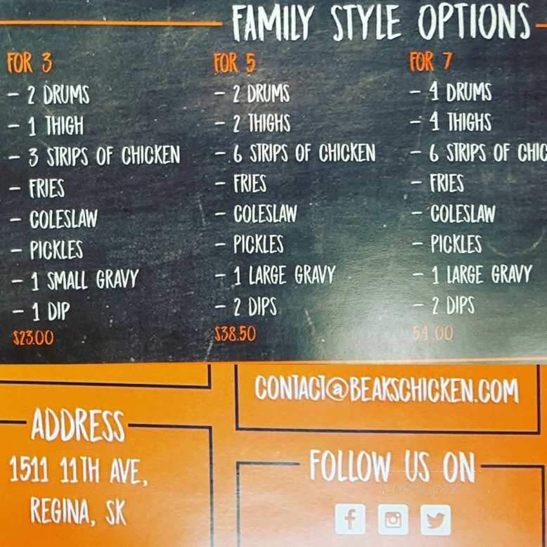 Beak's Chicken - Regina, SK menu_pic
