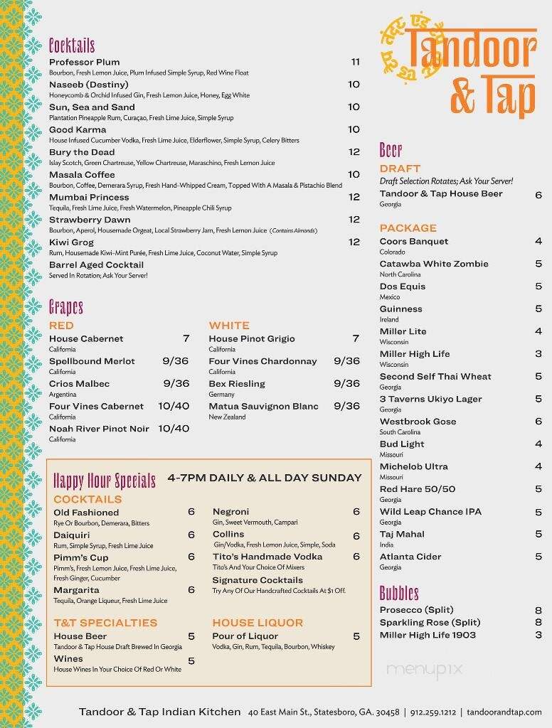 Tandoor & Tap - Statesboro, GA menu_pic