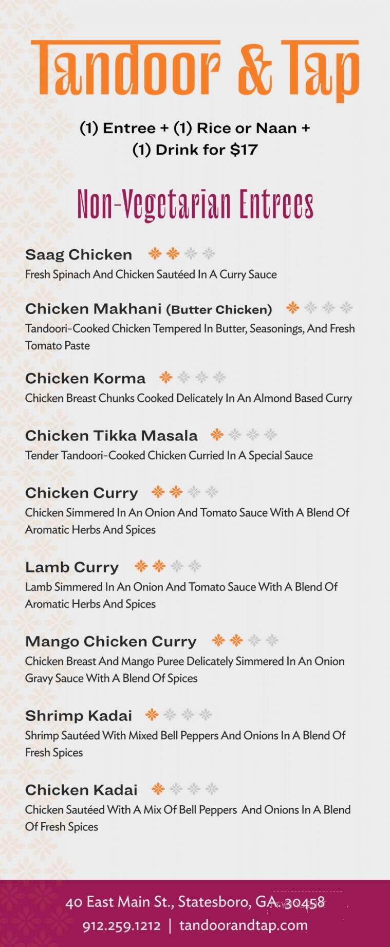 Tandoor & Tap - Statesboro, GA menu_pic