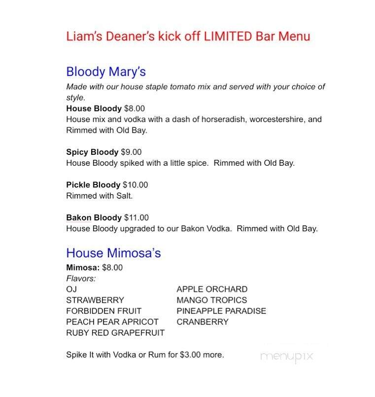 Liam's Deaner Brunch Bistro - Suffolk, VA menu_pic
