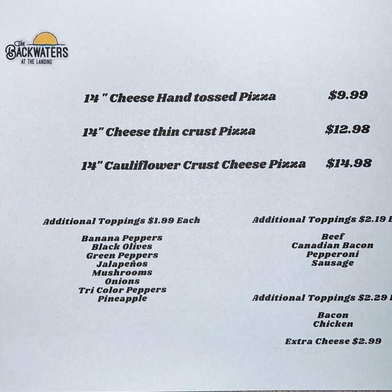The Backwaters At the Landing - Valley, AL menu_pic