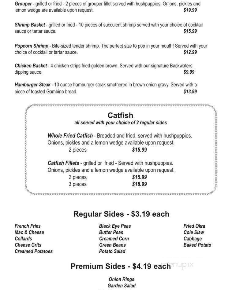 The Backwaters At the Landing - Valley, AL menu_pic