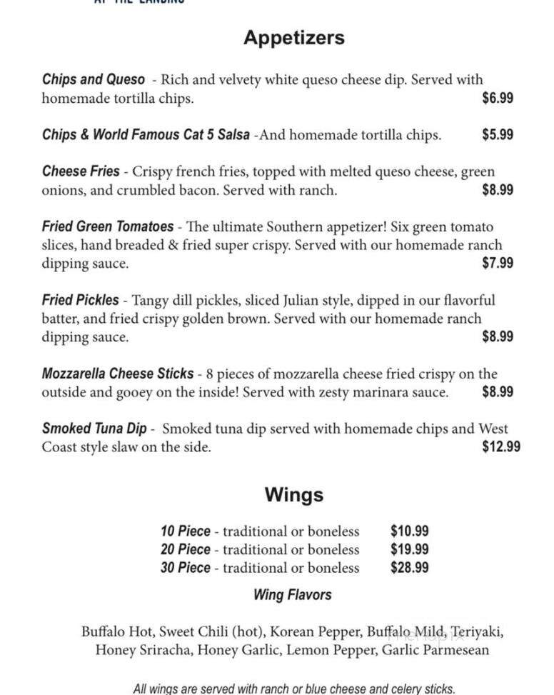 The Backwaters At the Landing - Valley, AL menu_pic
