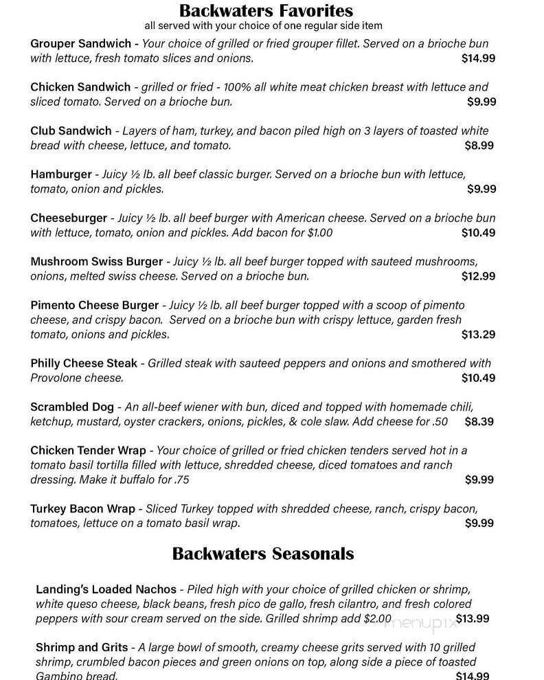 The Backwaters At the Landing - Valley, AL menu_pic