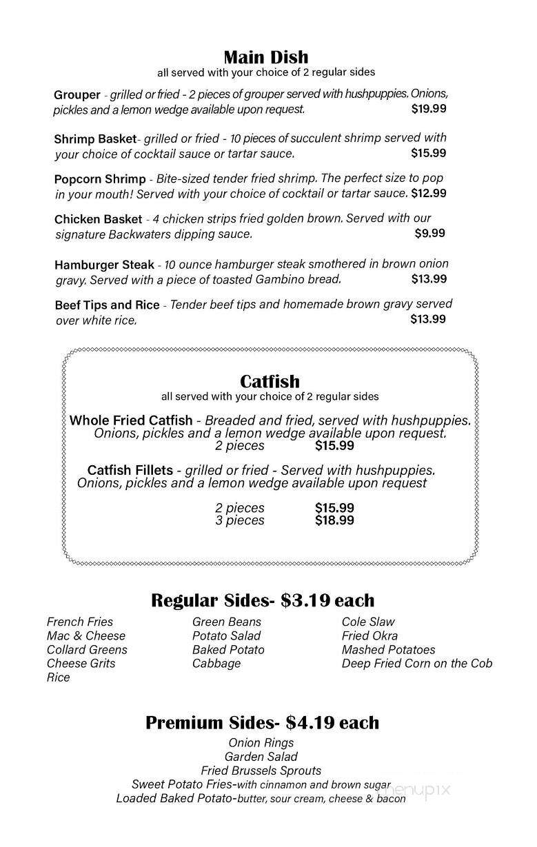 The Backwaters At the Landing - Valley, AL menu_pic