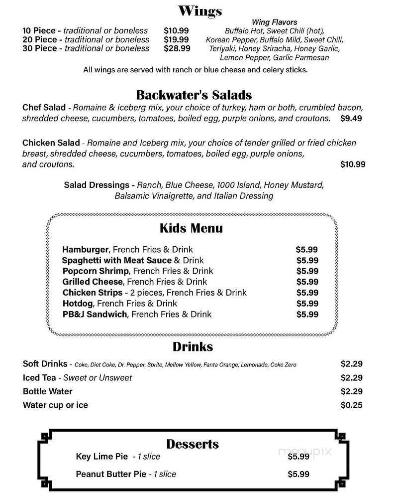 The Backwaters At the Landing - Valley, AL menu_pic