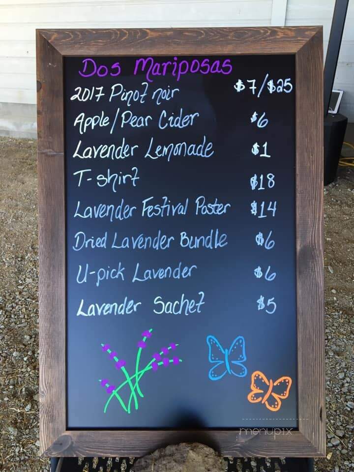 Dos Mariposas Vineyards & Lavender - Medford, OR menu_pic
