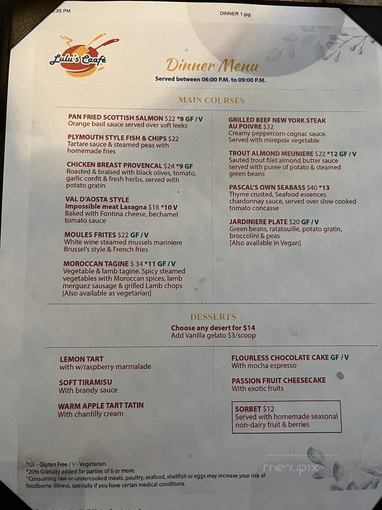 Lulu's Cafee - Rancho Santa Margarita, CA menu_pic
