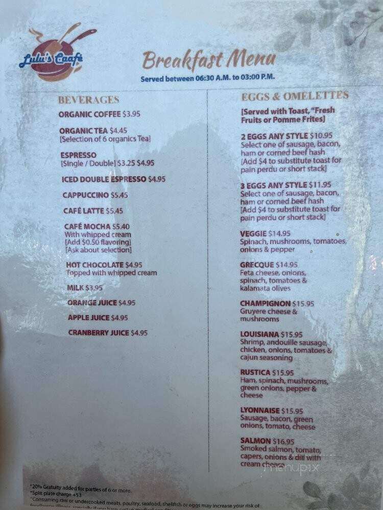 Lulu's Cafee - Rancho Santa Margarita, CA menu_pic