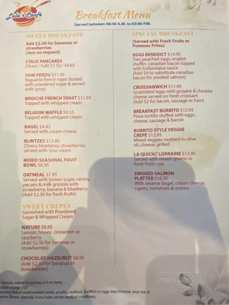 Lulu's Cafee - Rancho Santa Margarita, CA menu_pic