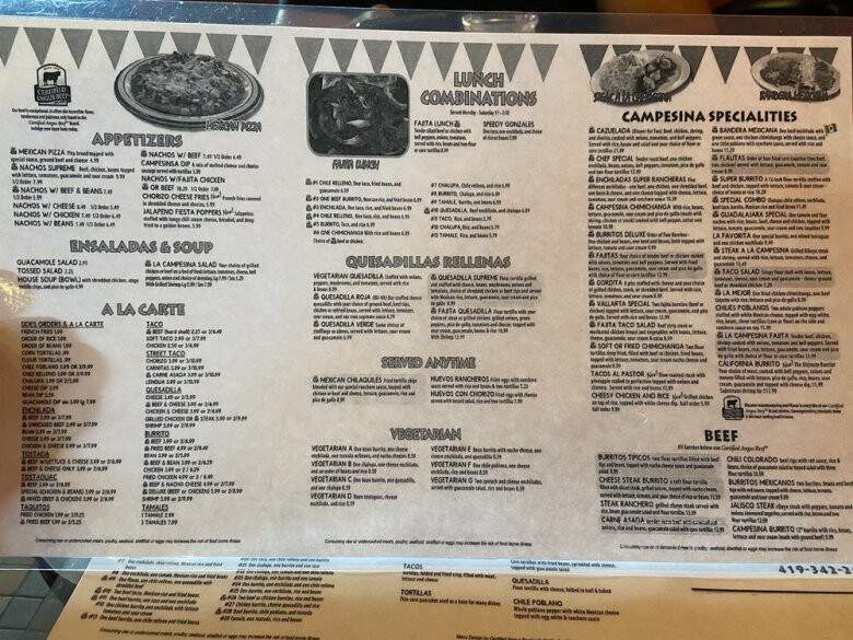 La Campesina - Willard, OH menu_pic