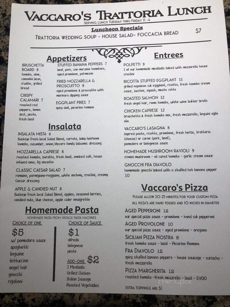 Vaccaro's Trattoria - Akron, OH menu_pic