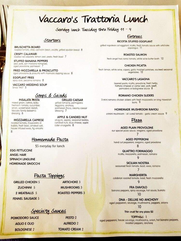 Vaccaro's Trattoria - Akron, OH menu_pic