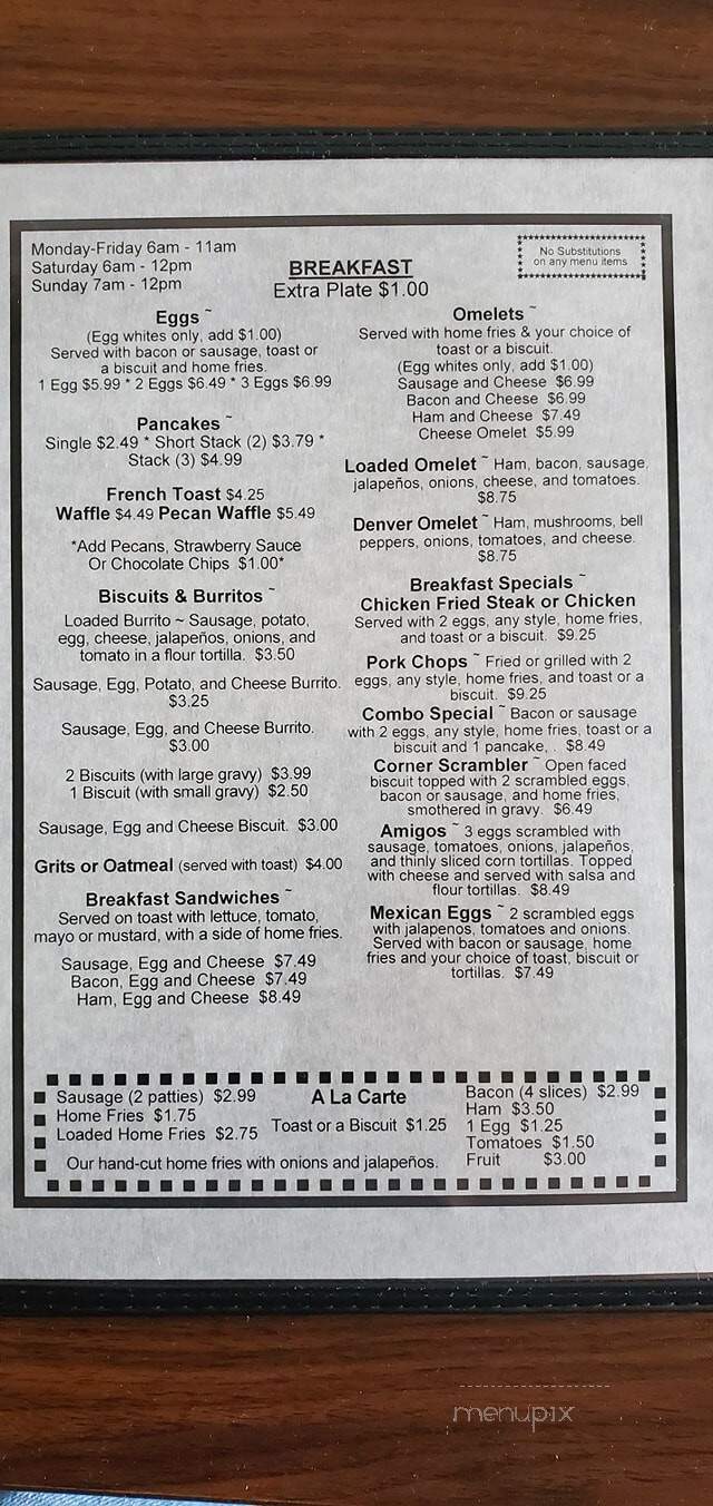 Corner Cafe - North Richland Hills, TX menu_pic