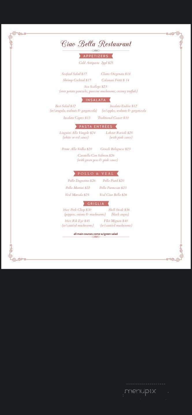 Ciao Bella Restaurant - Monticello, NY menu_pic