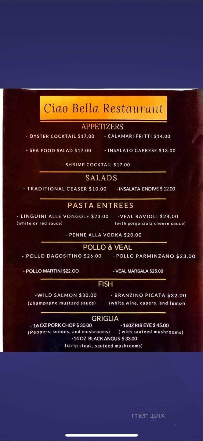 Ciao Bella Restaurant - Monticello, NY menu_pic