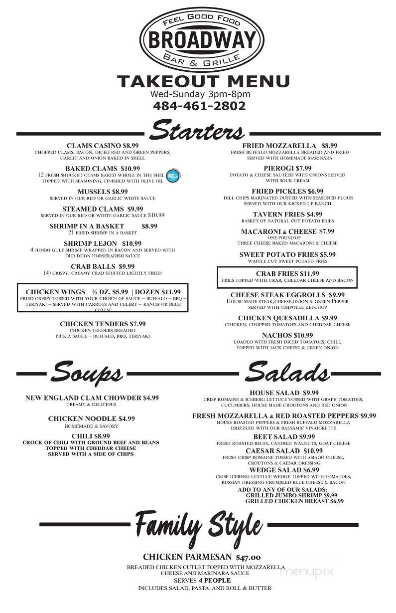 Broadway Bar & Grill - Clifton Heights, PA menu_pic