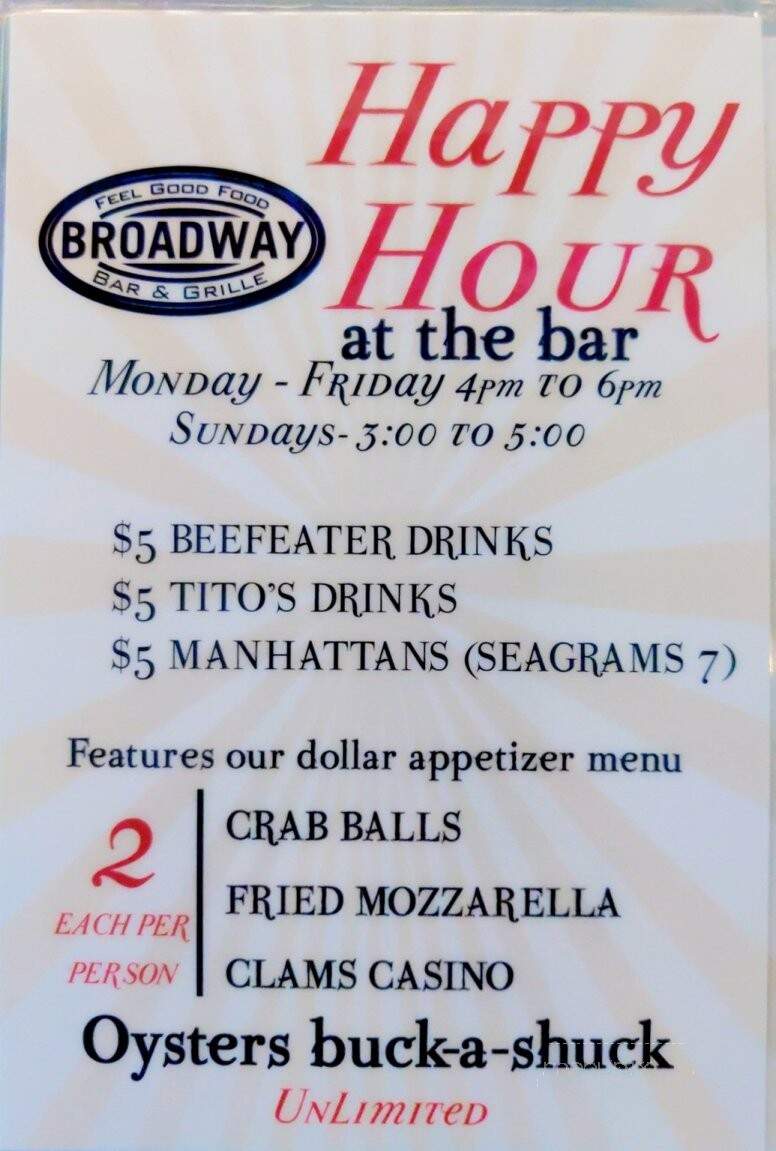 Broadway Bar & Grill - Clifton Heights, PA menu_pic