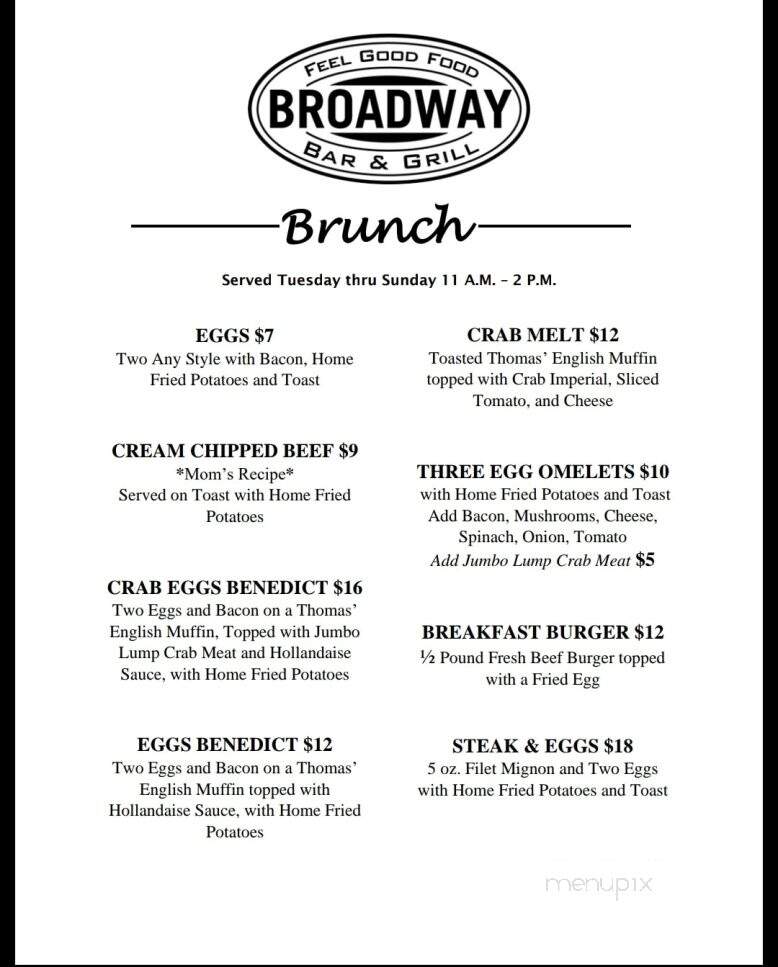 Broadway Bar & Grill - Clifton Heights, PA menu_pic