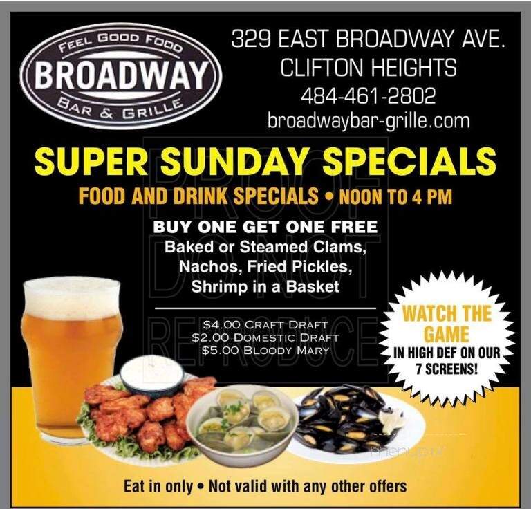 Broadway Bar & Grill - Clifton Heights, PA menu_pic