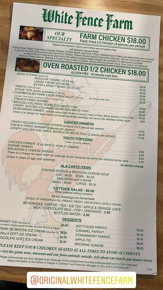 White Fence Farm - Riverside, IL menu_pic