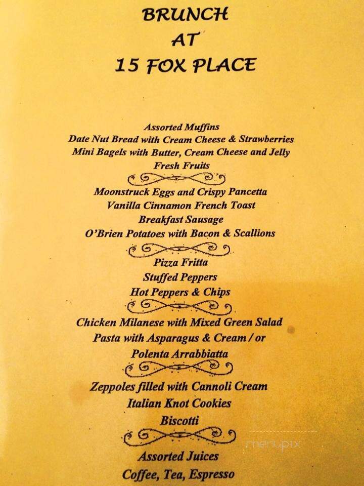 15 Fox Place Restaurant - Jersey City, NJ menu_pic