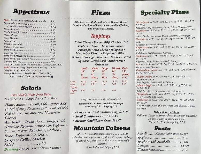 Mike's Pizza Co - Frazier Park, CA menu_pic