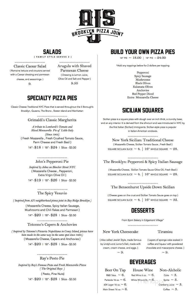Ajs Brooklyn Pizza Joint - Vancouver, BC menu_pic