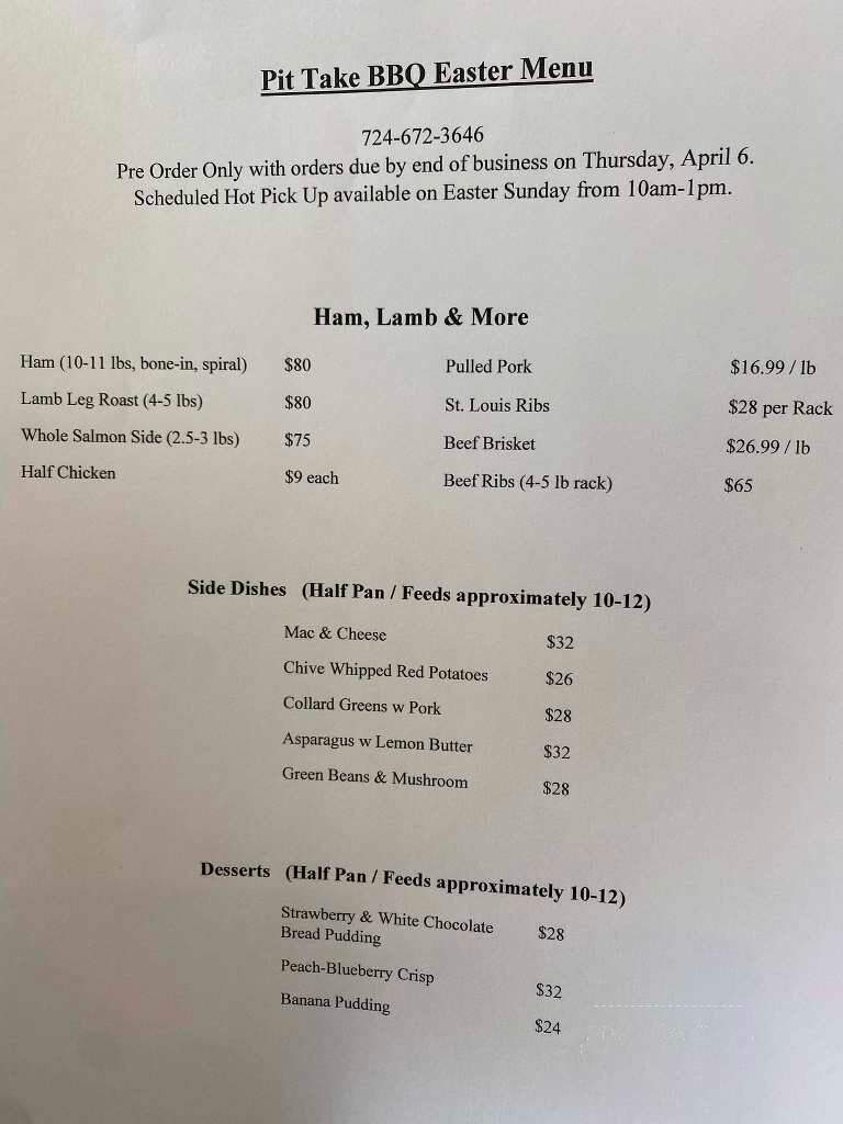 Pit Take BBQ - Greensburg, PA menu_pic