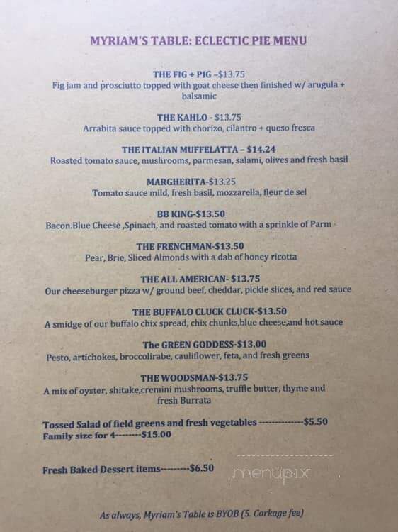 Myriam's Table Cafe - Ligonier, PA menu_pic