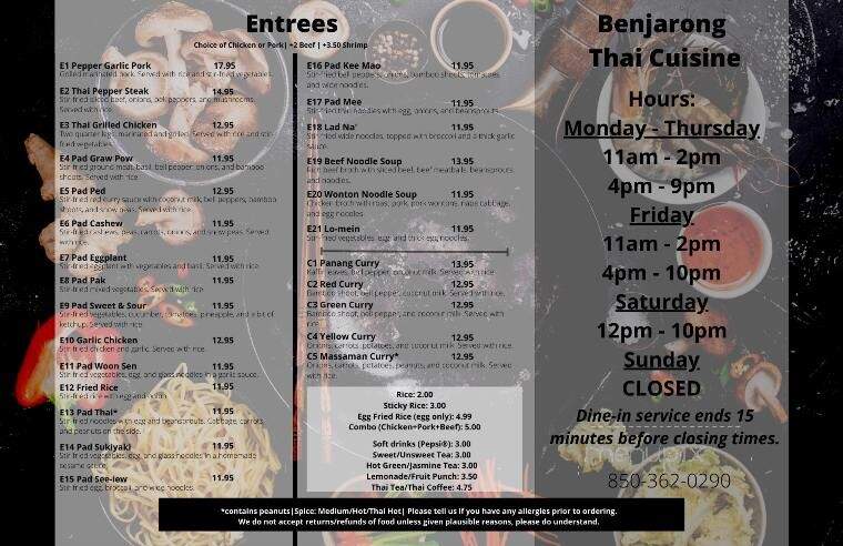 Benjarong Thai Cuisine - Mary Esther, FL menu_pic
