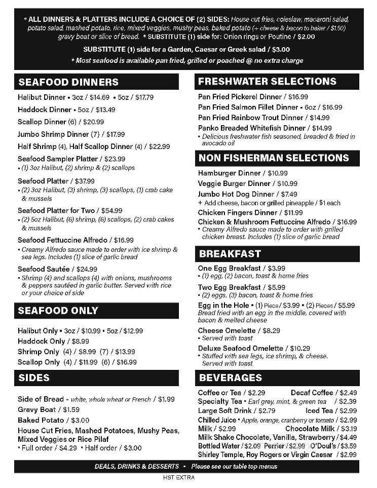 Fancy's Fish & Chips & Seafood Restaurant - Barrie, ON menu_pic