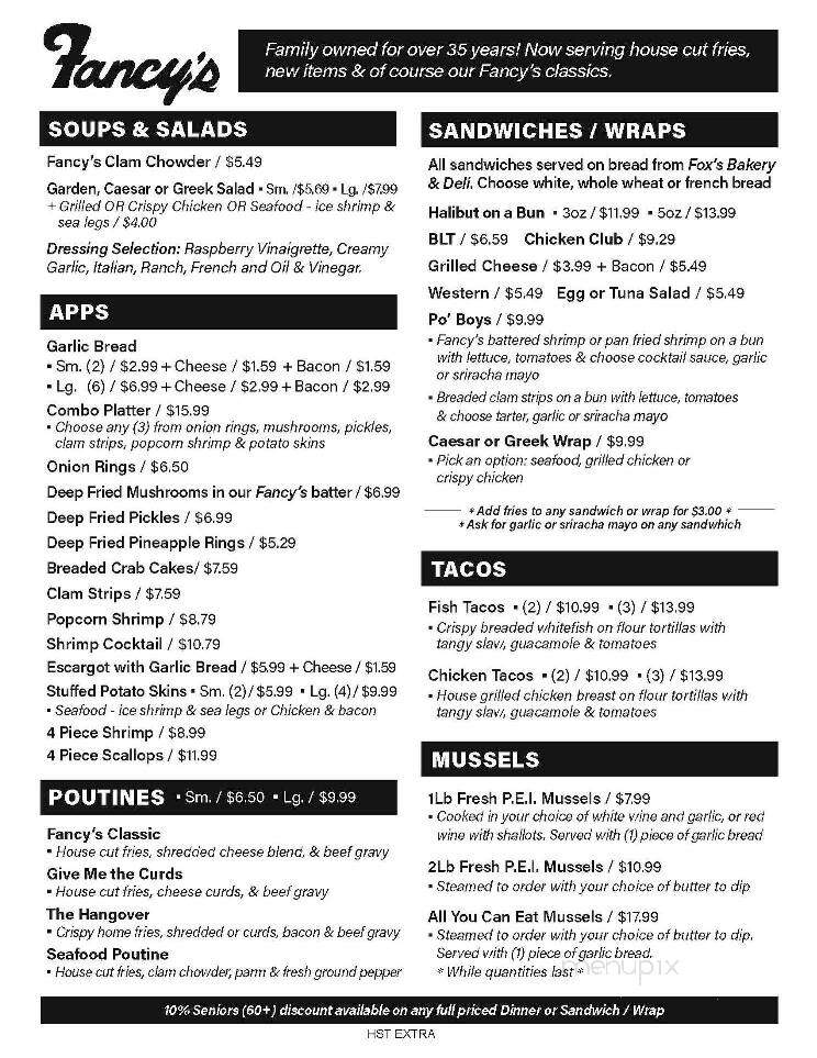 Fancy's Fish & Chips & Seafood Restaurant - Barrie, ON menu_pic