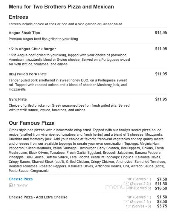 Two Brothers Pizza & Mexican - Sandwich, MA menu_pic
