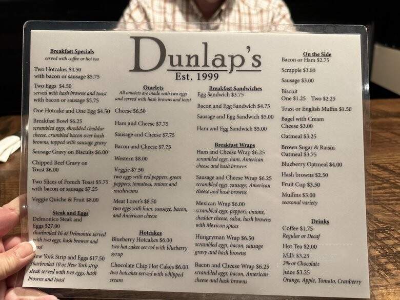 Dunlap's Restaurant & Bakery - Gettysburg, PA menu_pic